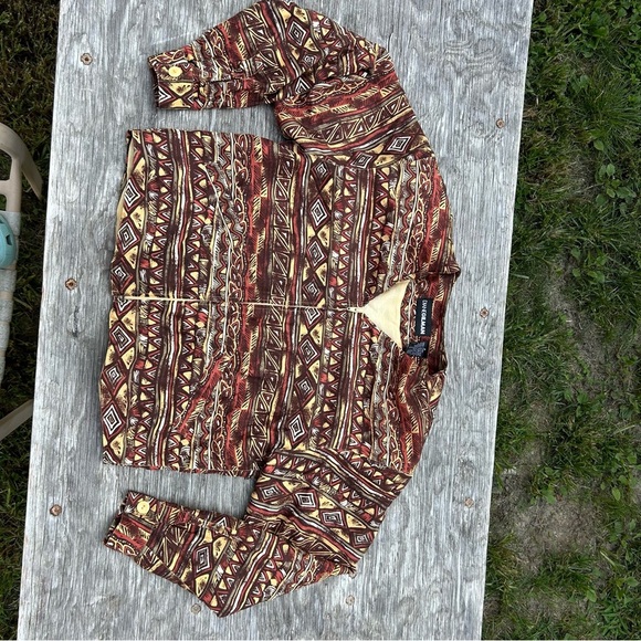 Vintage Diane Gilman 90s Blazer Cropped Zip Jacket Silk Aztec Bomber medium fall - Picture 1 of 9